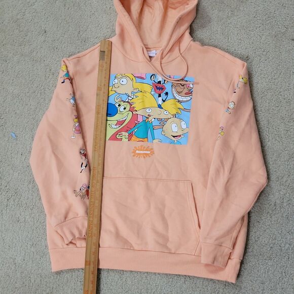 NICKELODEON Rugrats Hoodie Womens L Peach Hey Arnold Oversized Sweatshirt - Picture 3 of 11